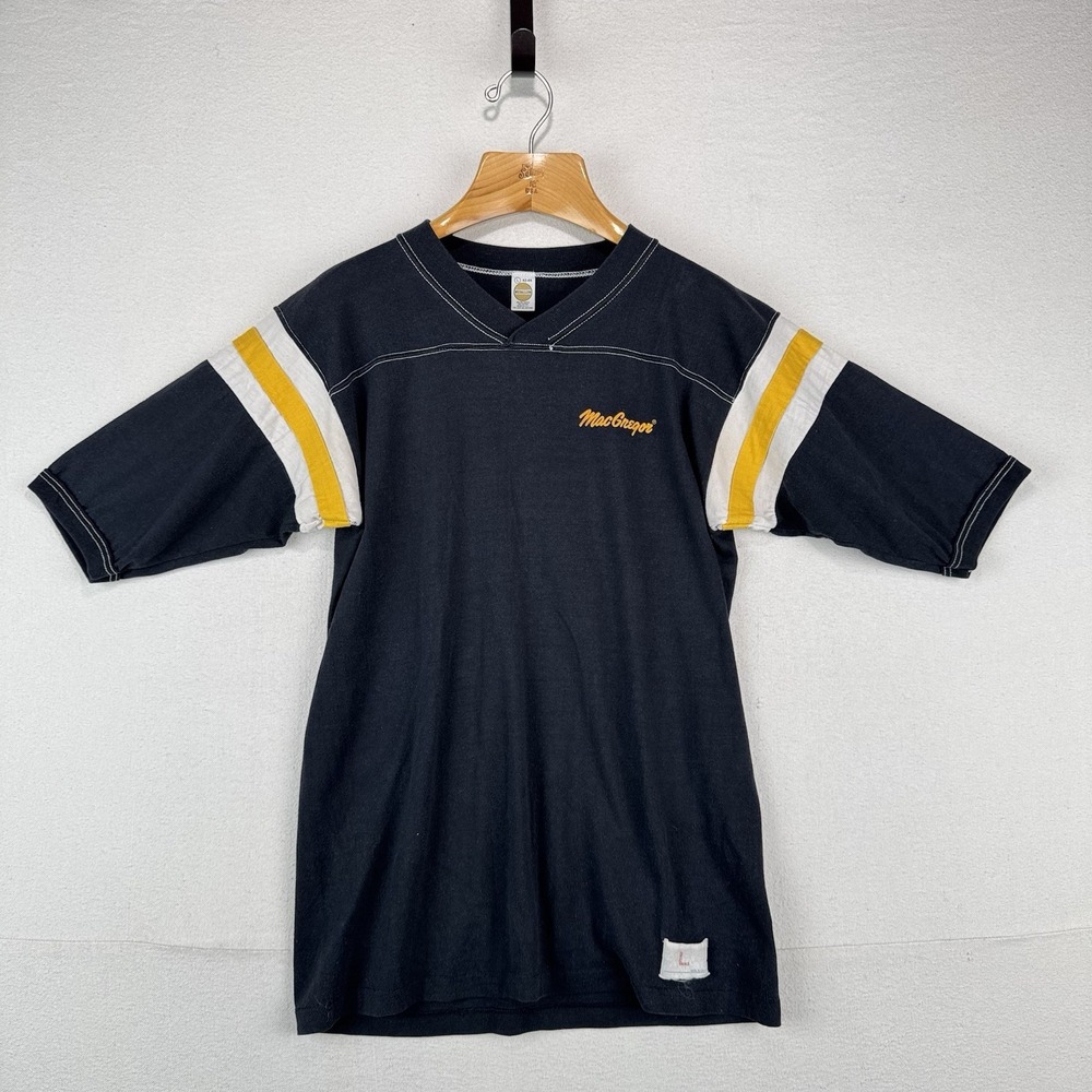80's Vintage MacGregor Jersey T-Shirt Large Black & Gold V-neck Made in USA